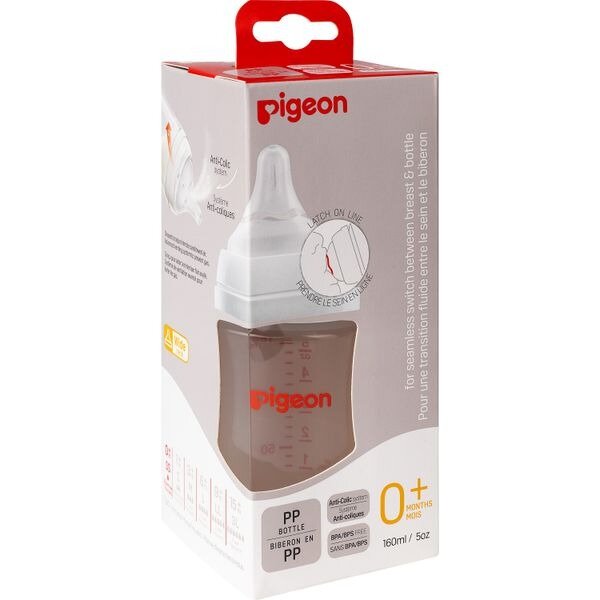 Бутылочка для кормления SofTouch Peristaltic Plus Pigeon с силиконовой соской и широким горлышком полипропилен 0+ 160 мл